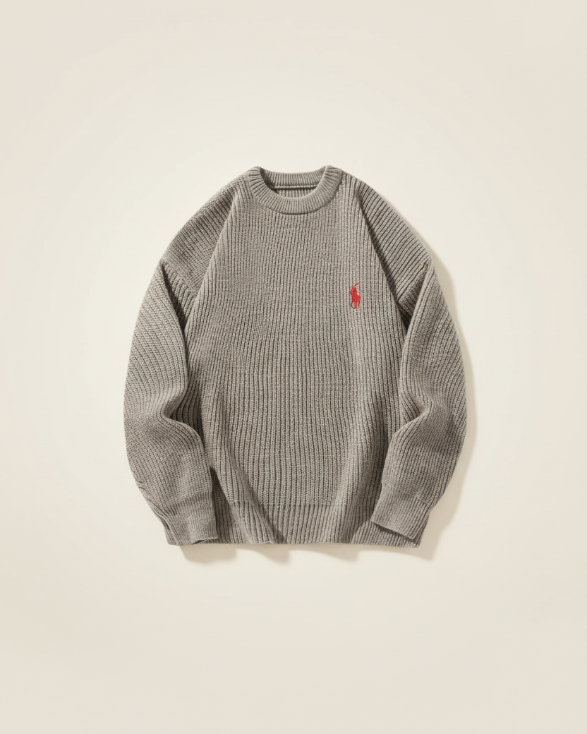 St. Martin Co RL Black Ribbed Crewneck Knit Sweater — side view
