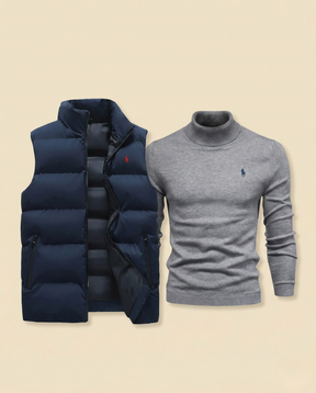 St. Martin Co RL Navy Gilet & Grey Roll-Neck Set — front view