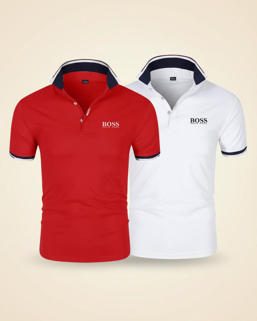 St. Martin Co HB Crimson Tipped Piqué Polo Shirt — back view