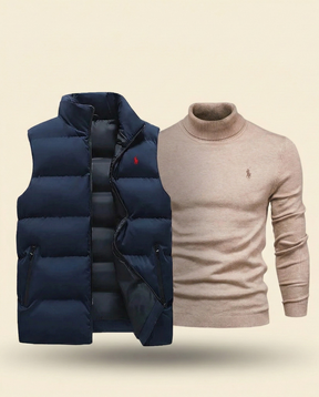 St. Martin Co RL Navy Gilet & Grey Roll-Neck Set — detail view