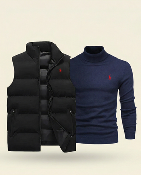 St. Martin Co RL Navy Gilet & Grey Roll-Neck Set — detail view