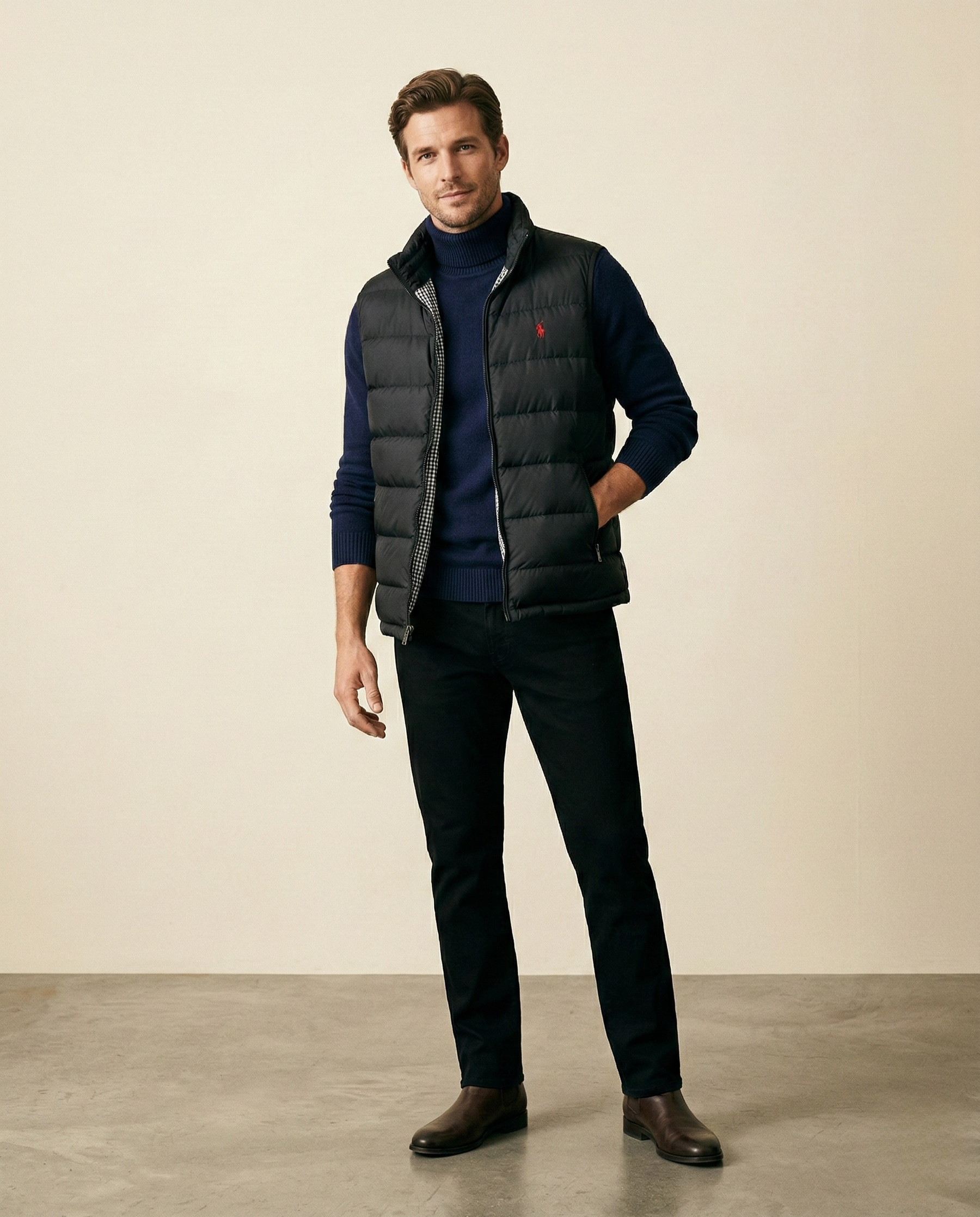 St. Martin Co RL Black Quilted Zip-Up Gilet — side view