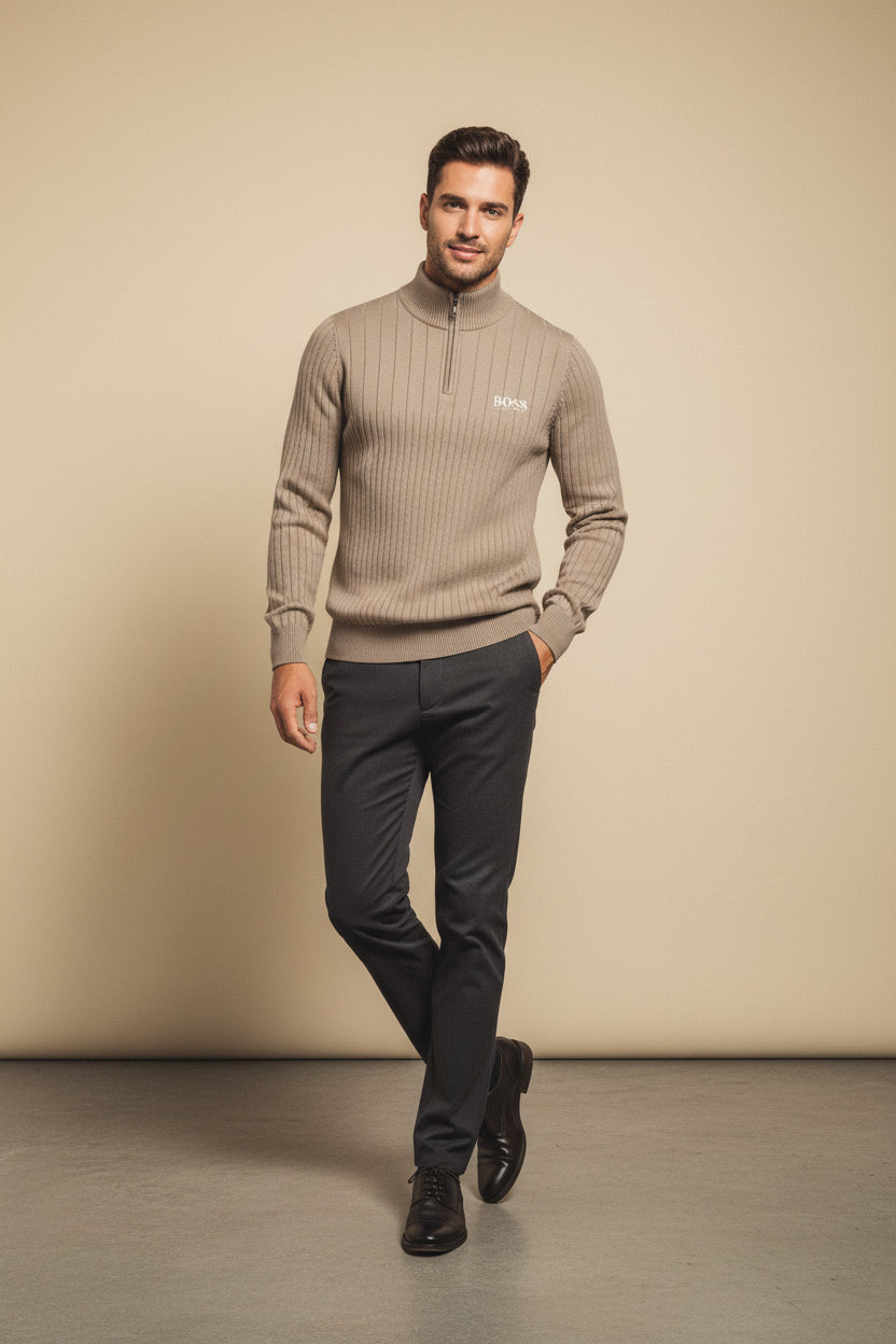St. Martin Co HB Navy Ribbed Quarter-Zip Knit — back view