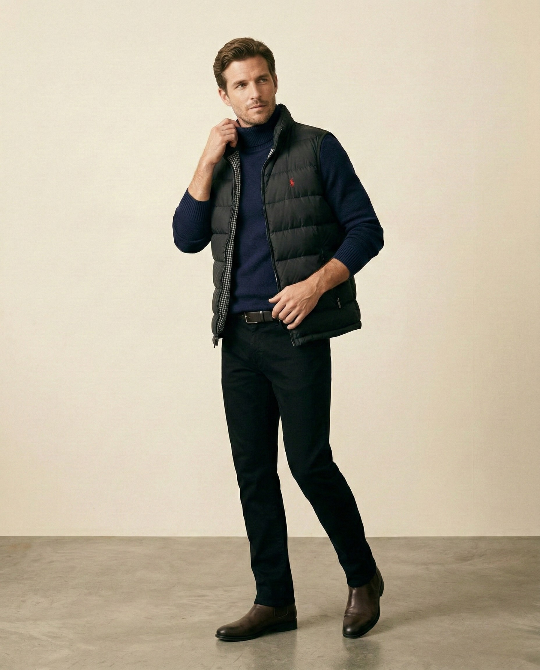 St. Martin Co RL Black Quilted Zip-Up Gilet — front view
