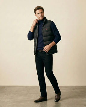 St. Martin Co RL Black Quilted Zip-Up Gilet — front view