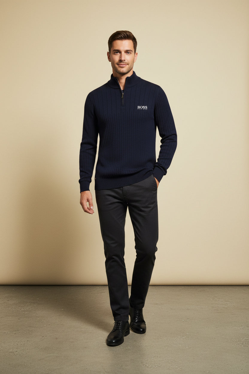 St. Martin Co HB Navy Ribbed Quarter-Zip Knit — front view