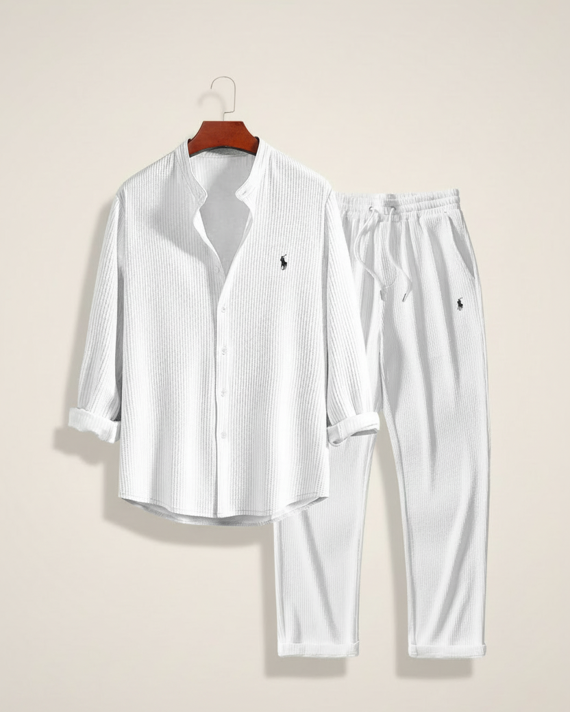 St. Martin Co RL Sky Ribbed Shirt and Trouser Set — back view