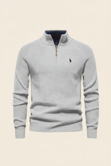 St. Martin Co Teal Waffle-Knit Quarter-Zip Pullover — detail view