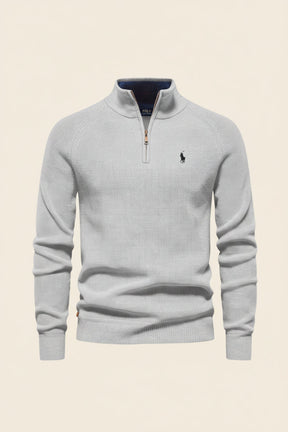 St. Martin Co Teal Waffle-Knit Quarter-Zip Pullover — detail view