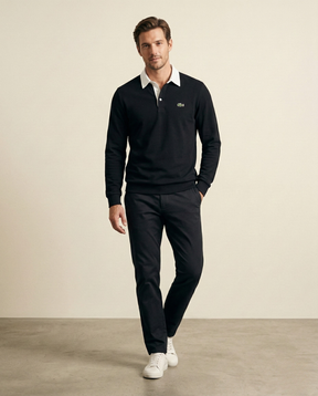 St. Martin Co LC Navy Rugby Collar Long-Sleeve Polo — front view
