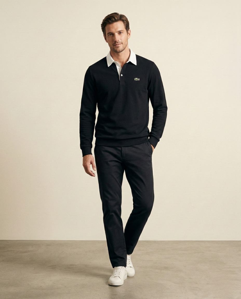 St. Martin Co LC Navy Rugby Collar Long-Sleeve Polo — front view