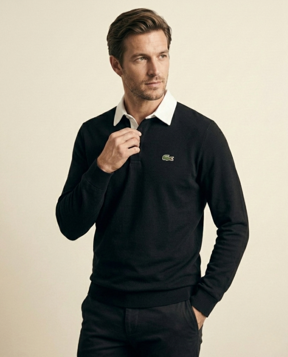 St. Martin Co LC Navy Rugby Collar Long-Sleeve Polo — lifestyle view