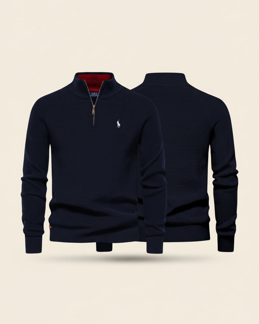St. Martin Co Teal Waffle-Knit Quarter-Zip Pullover — lifestyle view