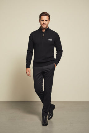 St. Martin Co HB Navy Ribbed Quarter-Zip Knit — side view