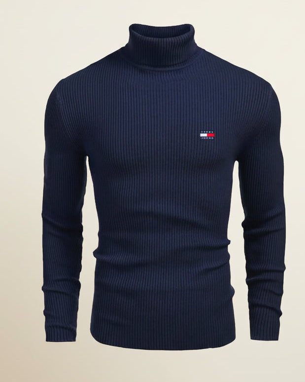 St. Martin Co TH Navy Ribbed Roll-Neck Knit — detail view