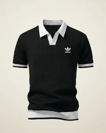 St. Martin Co AD Court Knit Open-Collar Polo Shirt — lifestyle view