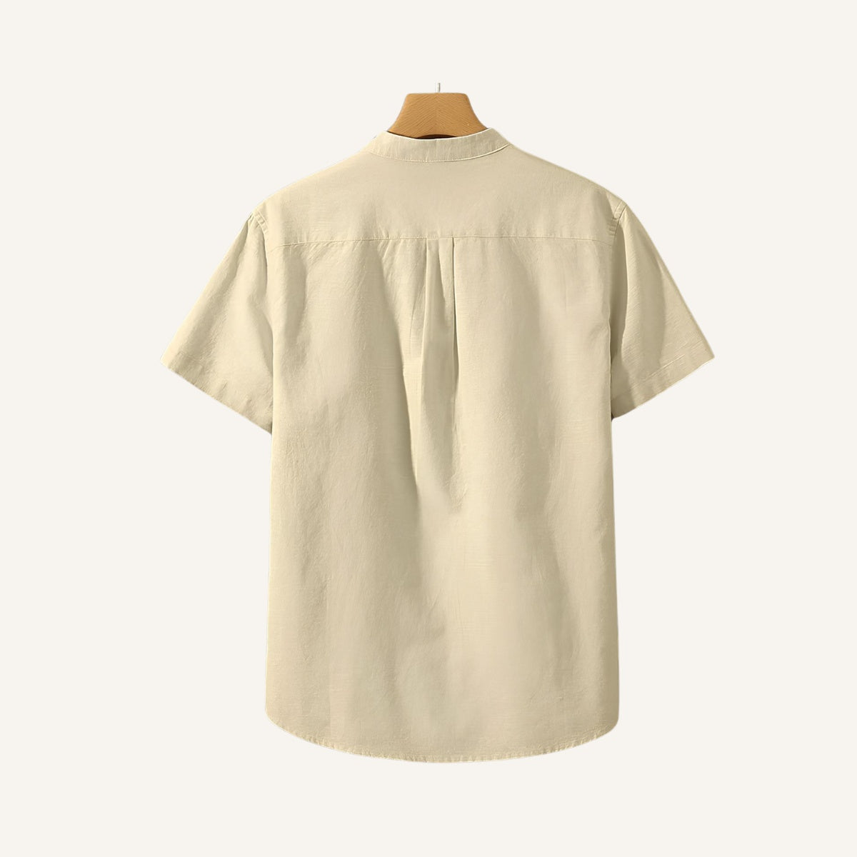 St. Martin Co Blue Linen Half-Placket Grandad Shirt — detail view
