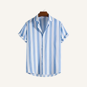 St. Martin Co Sky Stripe Short-Sleeve Camp Shirt — front view