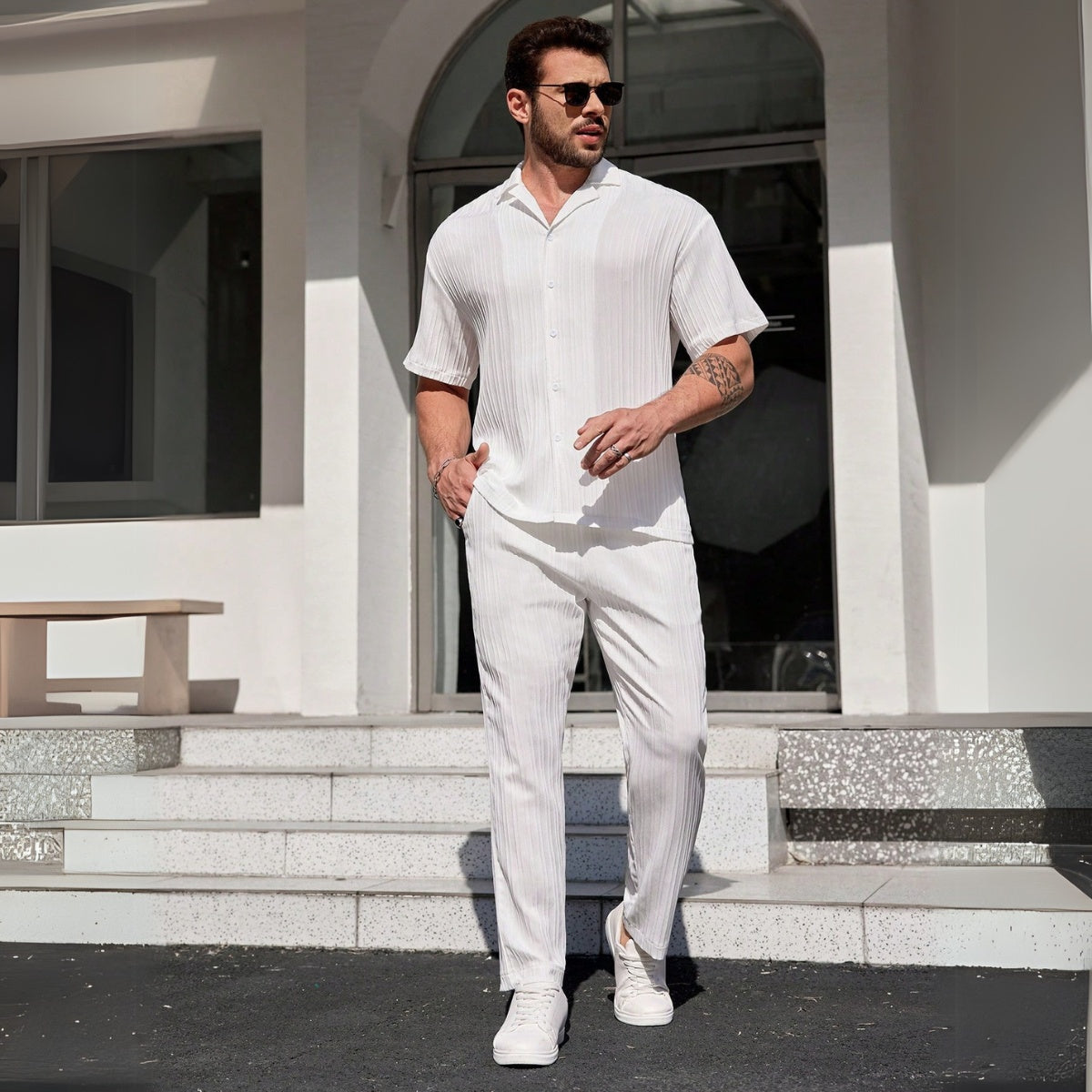 St. Martin Co Crinkle Cotton Short Sleeve Co-ord Set — detail view
