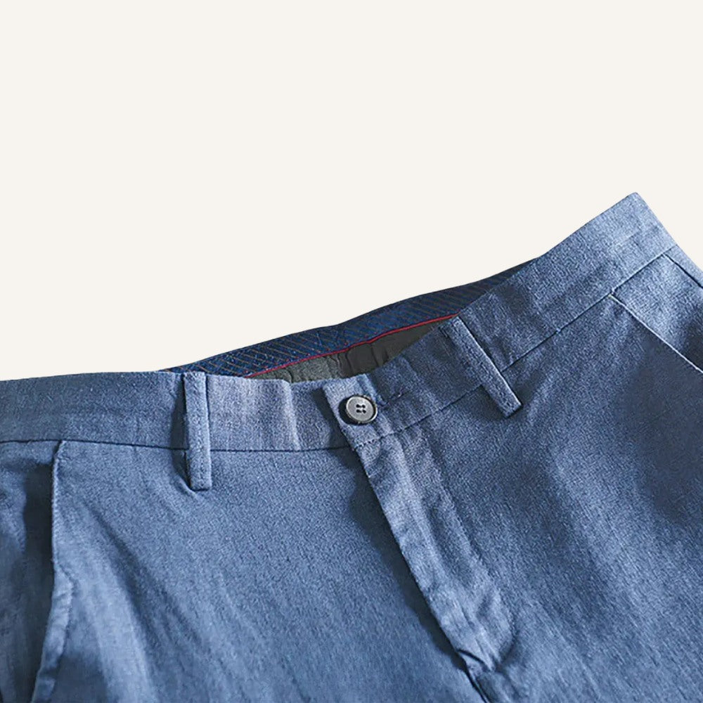 St. Martin Co Slate Blue Linen Chino Trousers — back view