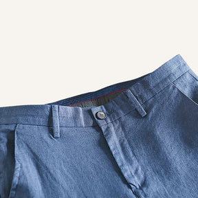 St. Martin Co Slate Blue Linen Chino Trousers — back view