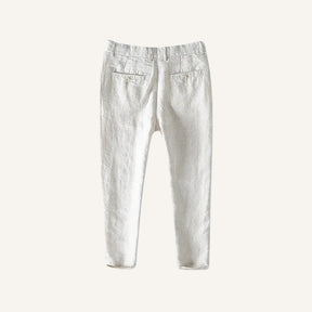 St. Martin Co Slate Blue Linen Chino Trousers — detail view