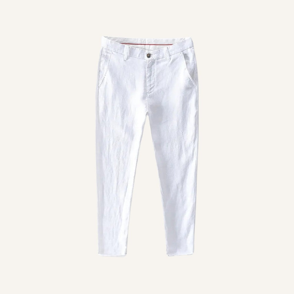 St. Martin Co Slate Blue Linen Chino Trousers — side view