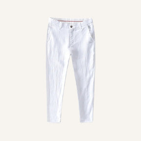 St. Martin Co Slate Blue Linen Chino Trousers — side view