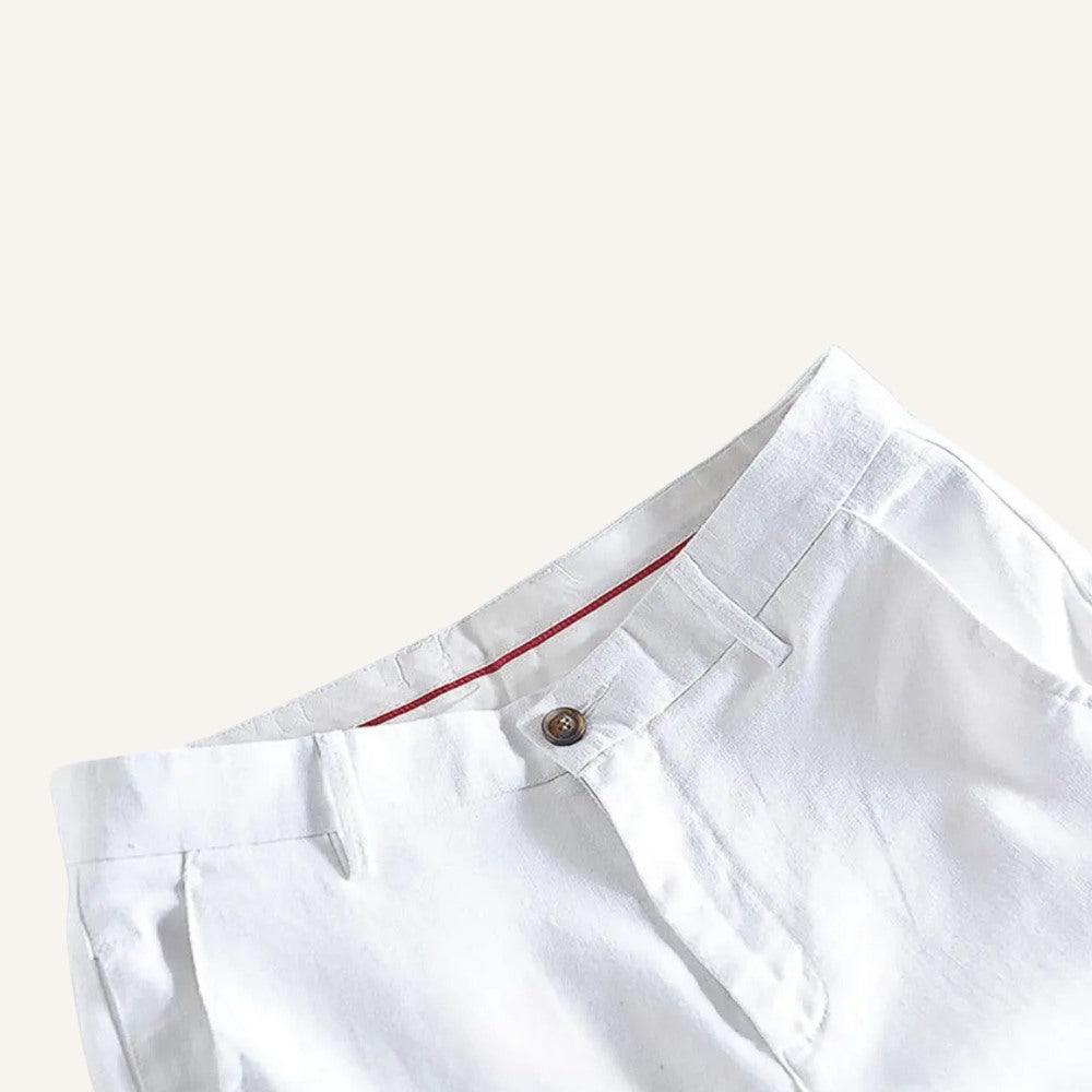 St. Martin Co Slate Blue Linen Chino Trousers — detail view