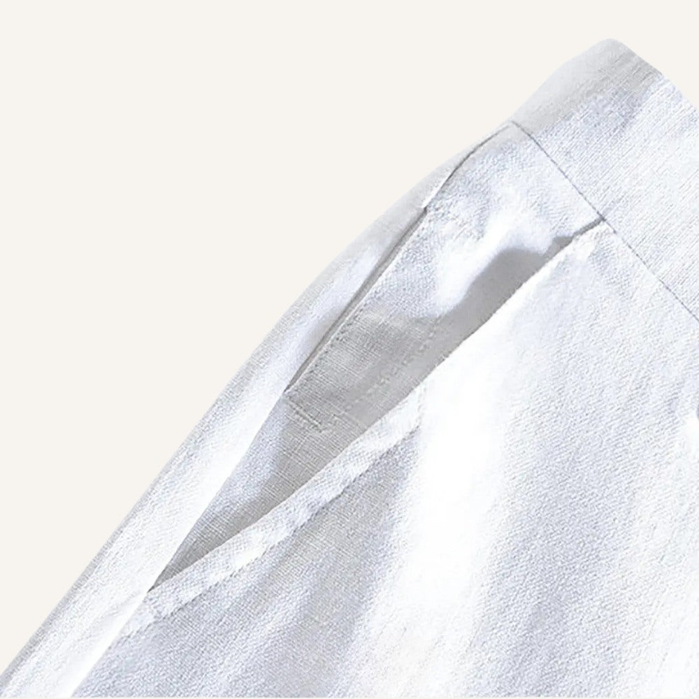 St. Martin Co Slate Blue Linen Chino Trousers — detail view