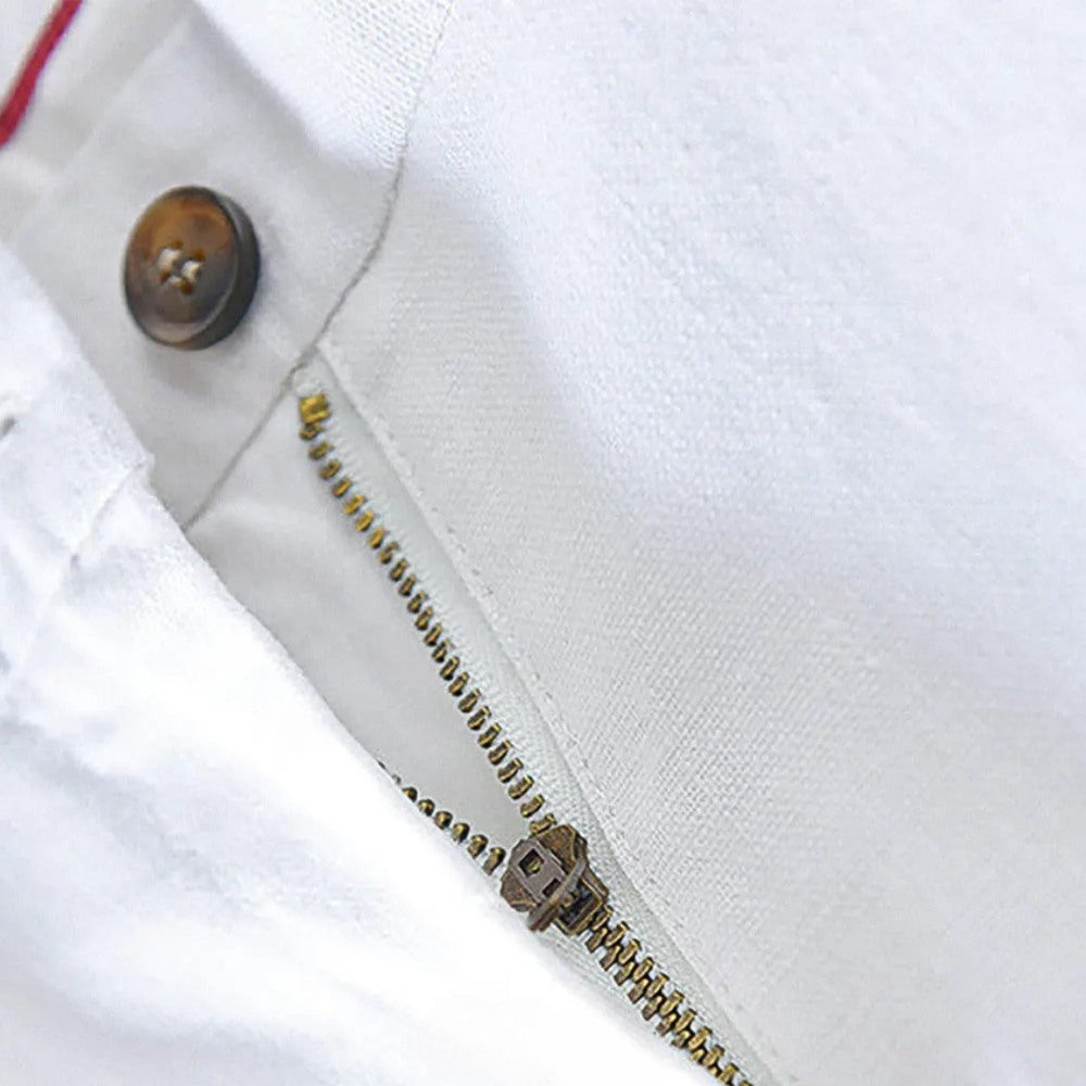 St. Martin Co Slate Blue Linen Chino Trousers — lifestyle view