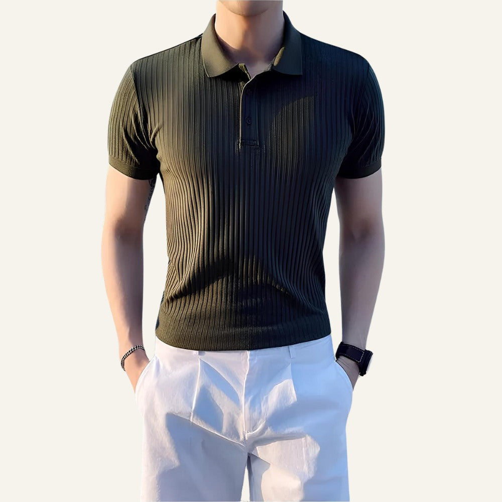 St. Martin Co Gradient Ribbed Knit Short-Sleeve Polo — front view