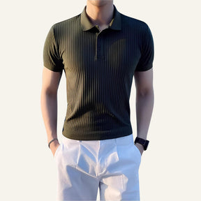 St. Martin Co Gradient Ribbed Knit Short-Sleeve Polo — front view