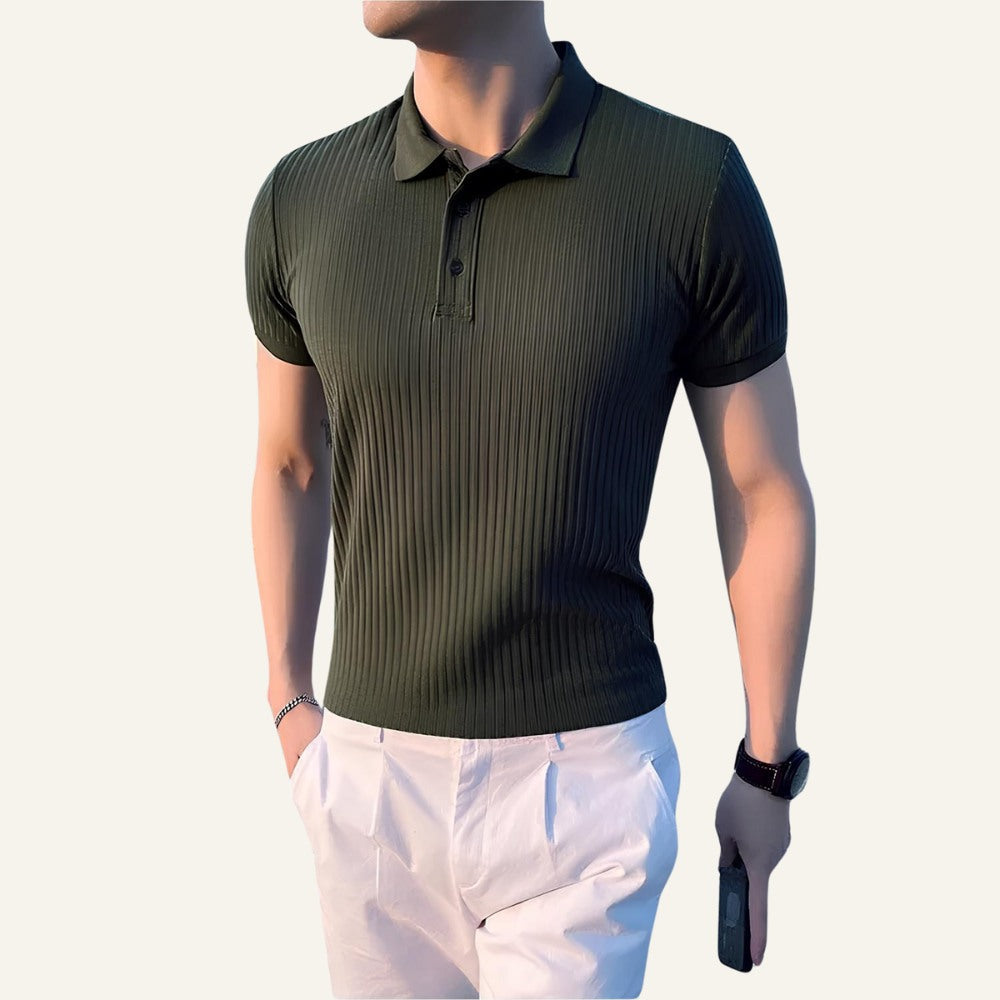 St. Martin Co Gradient Ribbed Knit Short-Sleeve Polo — back view