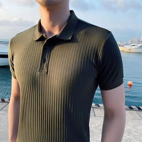 St. Martin Co Gradient Ribbed Knit Short-Sleeve Polo — side view
