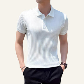 St. Martin Co Gradient Ribbed Knit Short-Sleeve Polo — lifestyle view