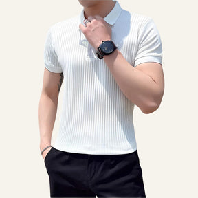 St. Martin Co Gradient Ribbed Knit Short-Sleeve Polo — detail view