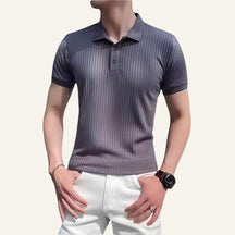 St. Martin Co Gradient Ribbed Knit Short-Sleeve Polo — detail view