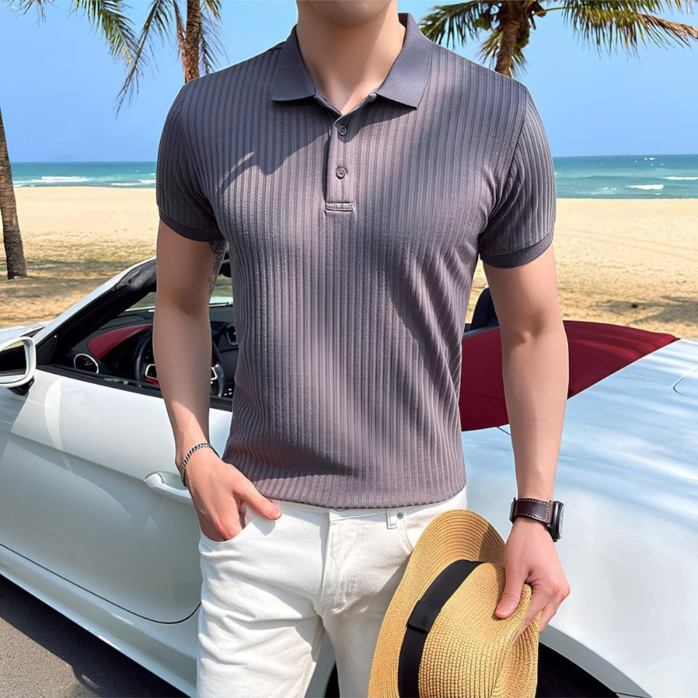St. Martin Co Gradient Ribbed Knit Short-Sleeve Polo — detail view