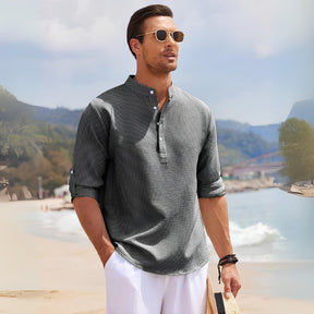 St. Martin Co Grey Textured Band-Collar Henley Shirt — side view