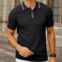 St. Martin Co Slate Blue Herringbone Knit Polo — detail view