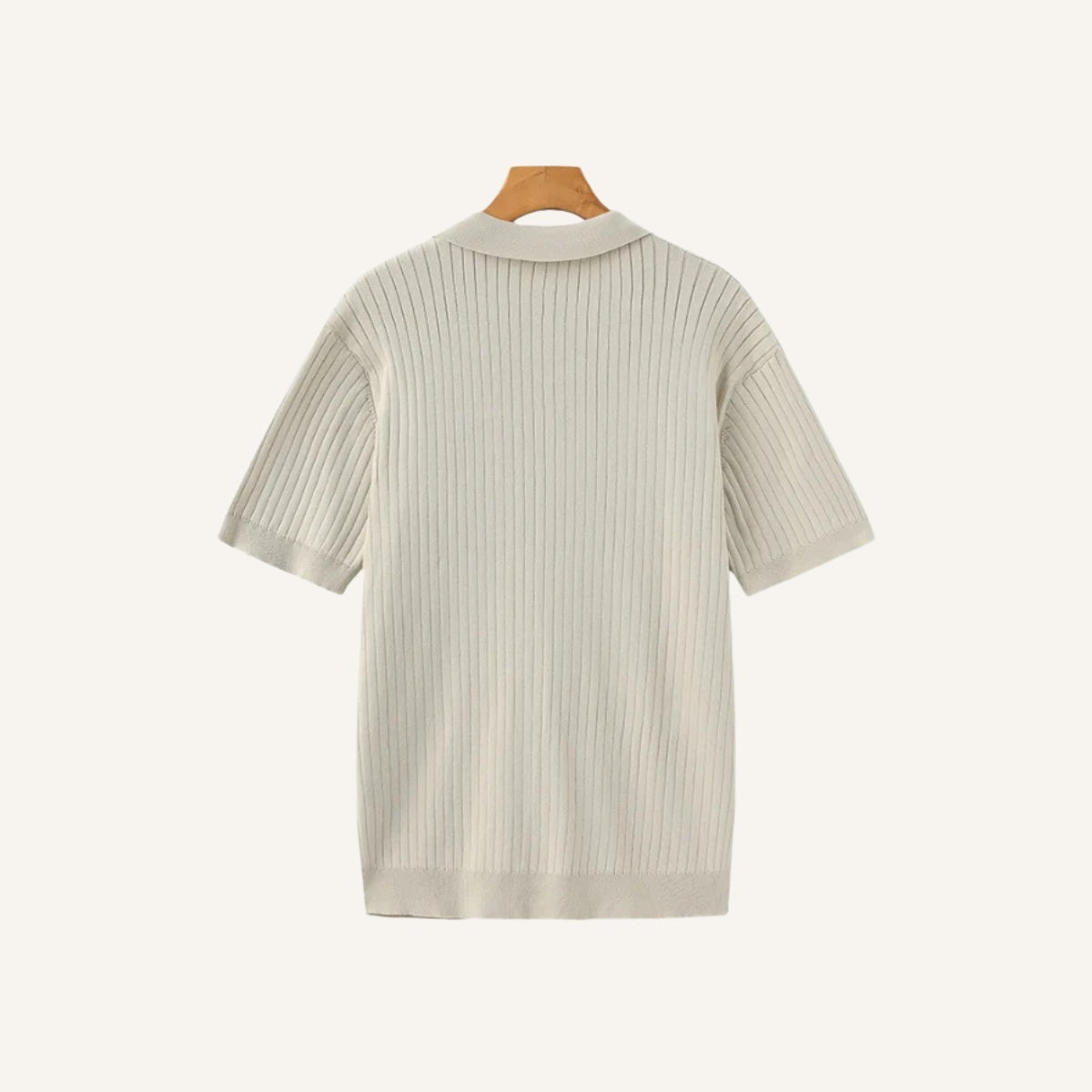 St. Martin Co Ribbed Knit Open-Collar Polo in Stone — detail view
