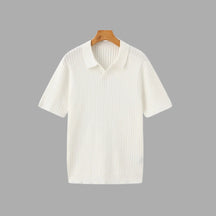 St. Martin Co Ribbed Knit Open-Collar Polo in Stone — lifestyle view