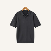 St. Martin Co Ribbed Knit Open-Collar Polo in Stone — detail view