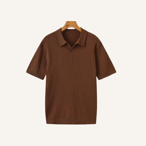 St. Martin Co Ribbed Knit Open-Collar Polo in Stone — back view
