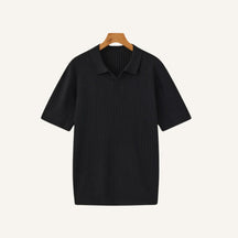 St. Martin Co Ribbed Knit Open-Collar Polo in Stone — detail view