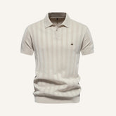 St. Martin Co Ecru Vertical Stripe Knitted Polo — front view