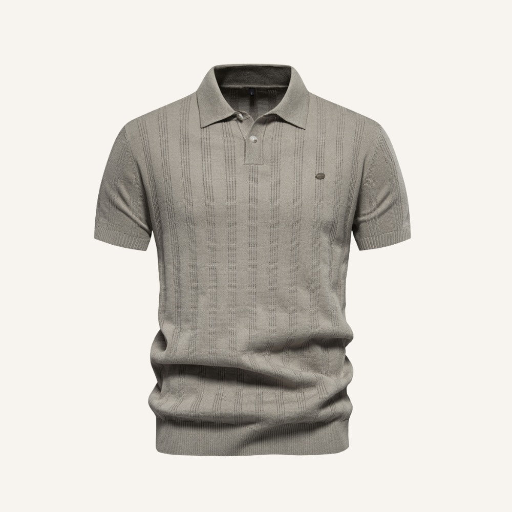 St. Martin Co Ecru Vertical Stripe Knitted Polo — detail view
