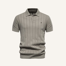 St. Martin Co Ecru Vertical Stripe Knitted Polo — detail view