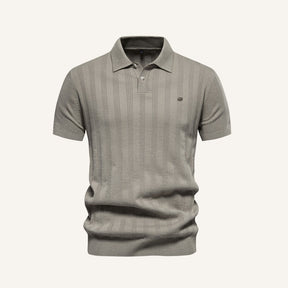 St. Martin Co Ecru Vertical Stripe Knitted Polo — detail view